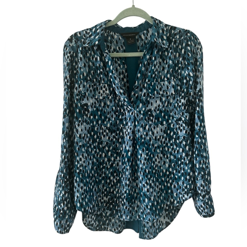 Investments Teal and Black Patterned Blouse